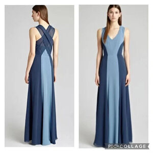 Reiss Alla Blue Color Block Criss Cross Back Maxi Long Gown Size 6